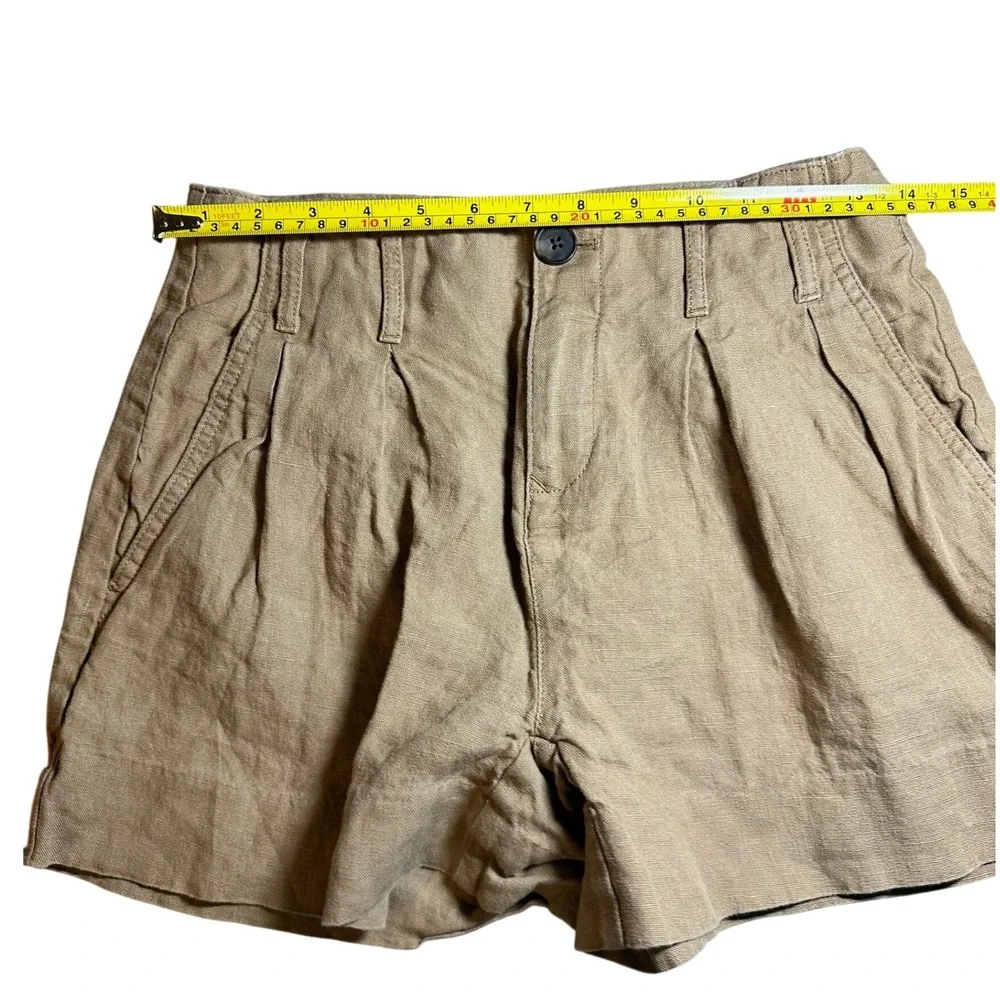 Banana Republic Petite Khaki Tan 100% Linen Pleated High Rise Shorts Women 00P - Picture 6 of 9